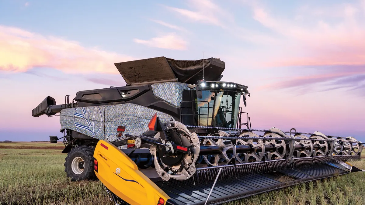 A CR11 combine manufactured by CNH Industries works the field.