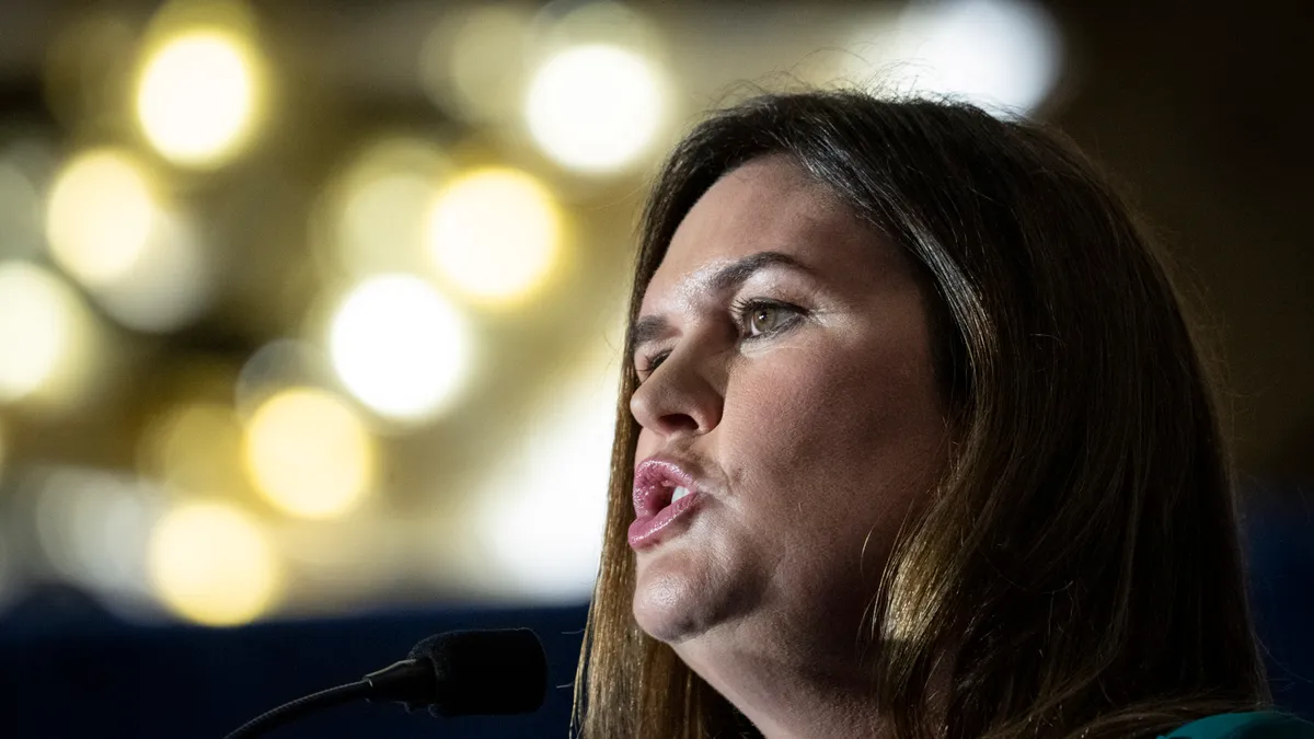 Arkansas Gov. Sarah Huckabee Sanders speaks during the America First Agenda Summit in Washington D.C.