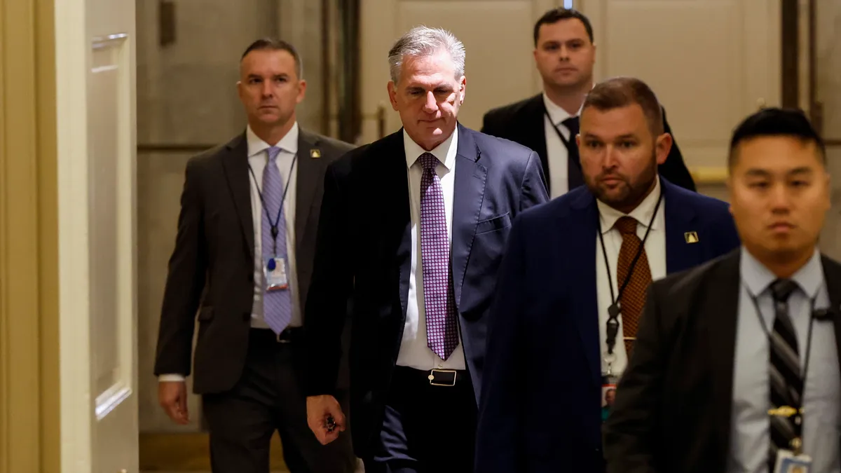 U.S. Speaker of the House Kevin McCarthy walks in the halls of the U.S. Capitol Building