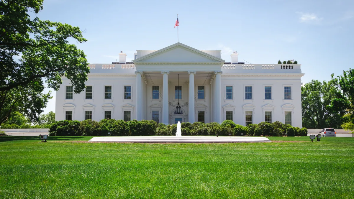 A facade of the White House in Washington, D.C.